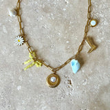 Livy Charm Necklace - Dainty Paperclip Chain With Daisy, Pearl, Shell & Boot Charms