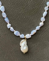 CLAIR BLUE LACE AGATE BEADED NECKLACE
