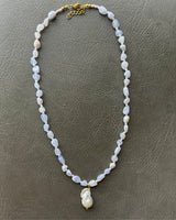 CLAIR BLUE LACE AGATE BEADED NECKLACE