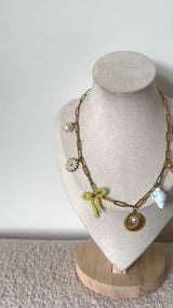 Livy Charm Necklace - Dainty Paperclip Chain With Daisy, Pearl, Shell & Boot Charms